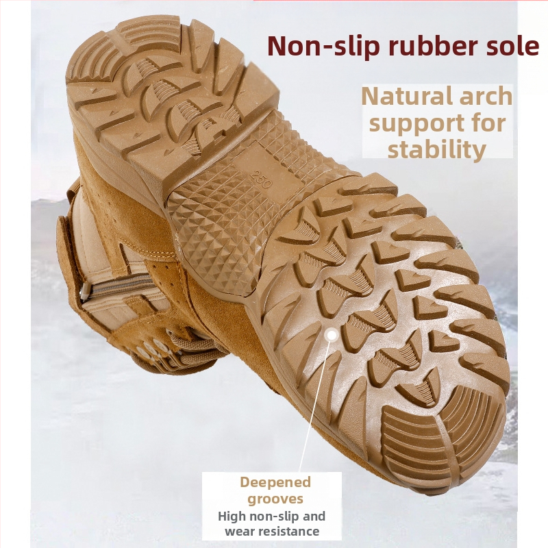 Pánske nepremokavé outdoor topánky, priedušné, protišmytová podrážka, vysoký vrchný z nubuku s koženým panelom, textilná stielka, klinový podpätok 3–5 cm