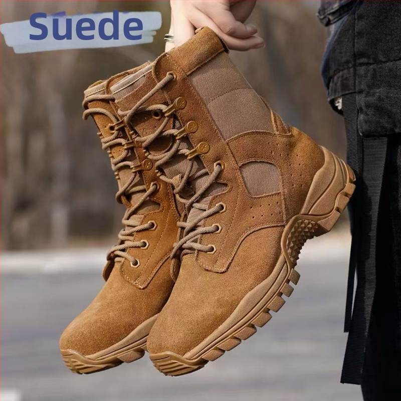Vīriešu ūdensnecaurlaidīgās āra zābaki, elpojoši, anti-slip zole, augsts augšējais materiāls no nubuka ar ādas paneli, tekstila iekšzole, 3–5 cm klīnis