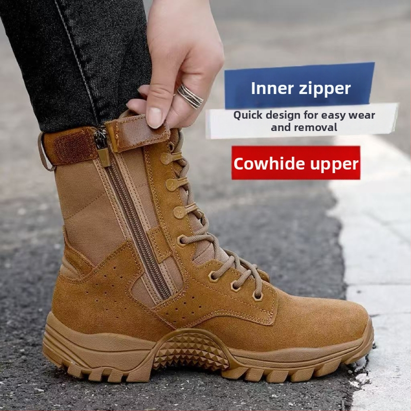 Vīriešu ūdensnecaurlaidīgās āra zābaki, elpojoši, anti-slip zole, augsts augšējais materiāls no nubuka ar ādas paneli, tekstila iekšzole, 3–5 cm klīnis