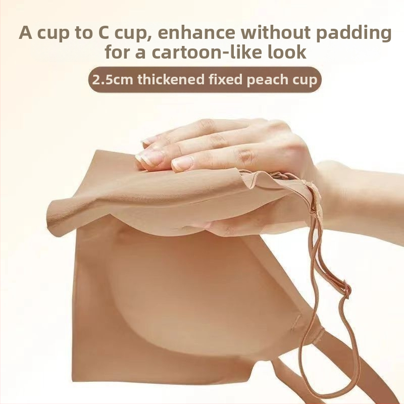 Podprsenka bez kostí, tvarované košíčky s tenkým horným okom a hrubším spodkom; hlavný materiál nylon, podšívka spandex; pevné dvojité ramienka; zadné zapínanie s tromi radmi spon