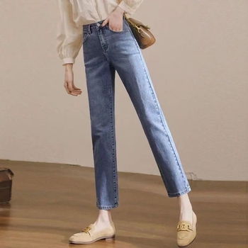 Дънки с висока талия, straight-leg, градски стил, деним, 95% памук, дължина 9/10
