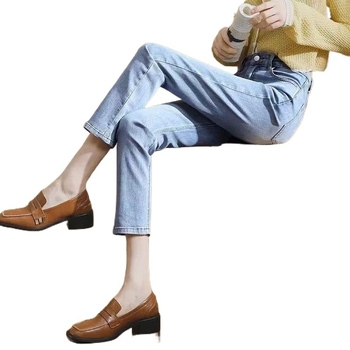 Дънки с висока талия, straight-leg, градски стил, деним, 95% памук, дължина 9/10