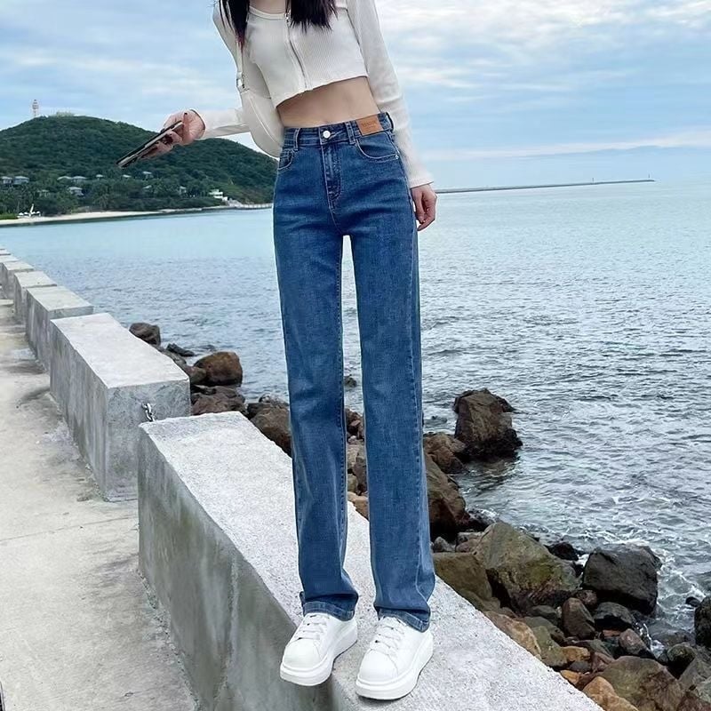 Дънки с висока талия, straight-leg, градски стил, деним, 95% памук, дължина 9/10