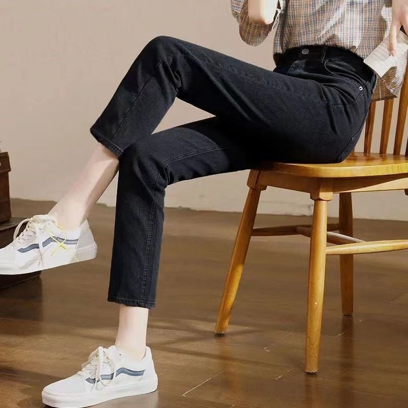 Дънки с висока талия, straight-leg, градски стил, деним, 95% памук, дължина 9/10