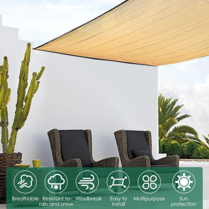 Stogo pavėsinės tinklas, sutankintas HDPE, krašto siuvimas ir perforuotas dizainas, saulės apsauga