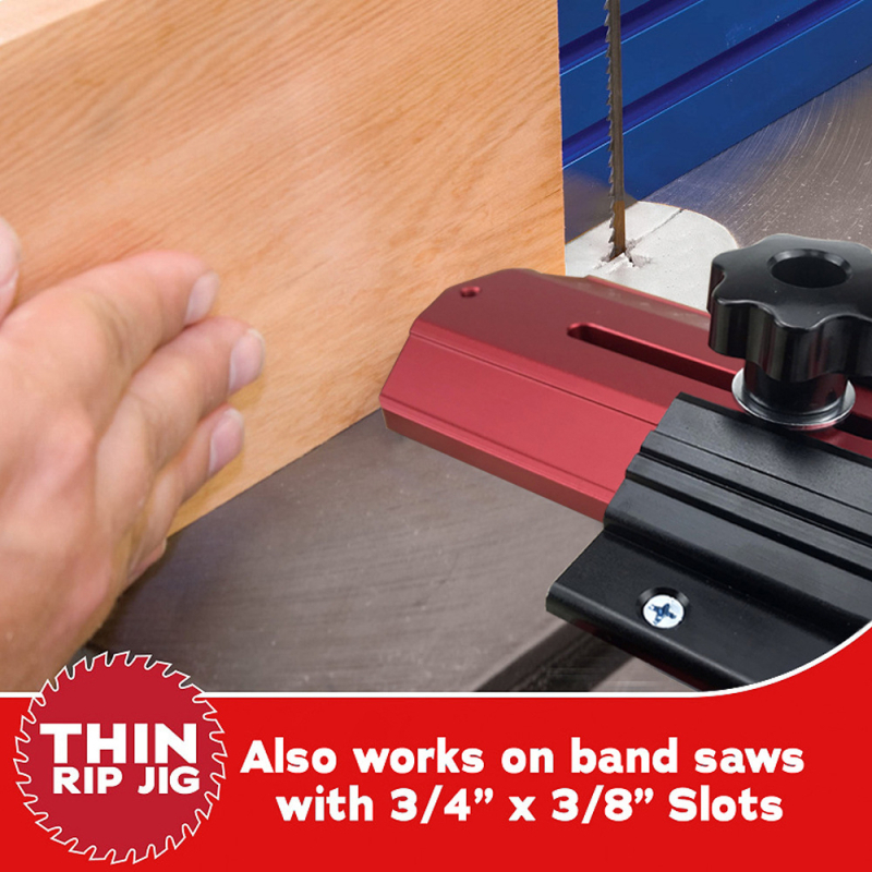 Jig pentru masă de tăiere a lemnului pentru tăierea plăcilor subțiri, cu localizator, presiune și riglă de măsurare