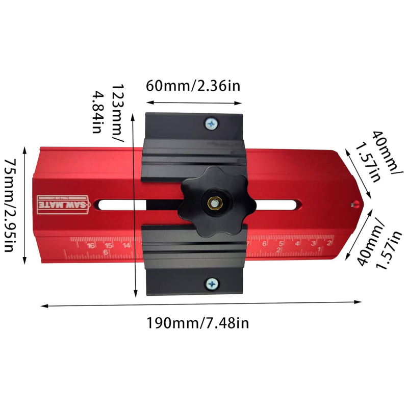 Jig pentru masă de tăiere a lemnului pentru tăierea plăcilor subțiri, cu localizator, presiune și riglă de măsurare