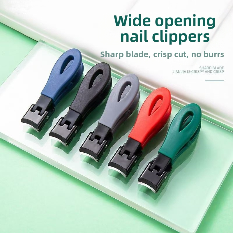 Nagų kirpimo žirklės su dideliu atidarymu; plastikas + nerūdijantis plienas; nešiojamas, plokščio atidarymo dizainas; namų naudojimui