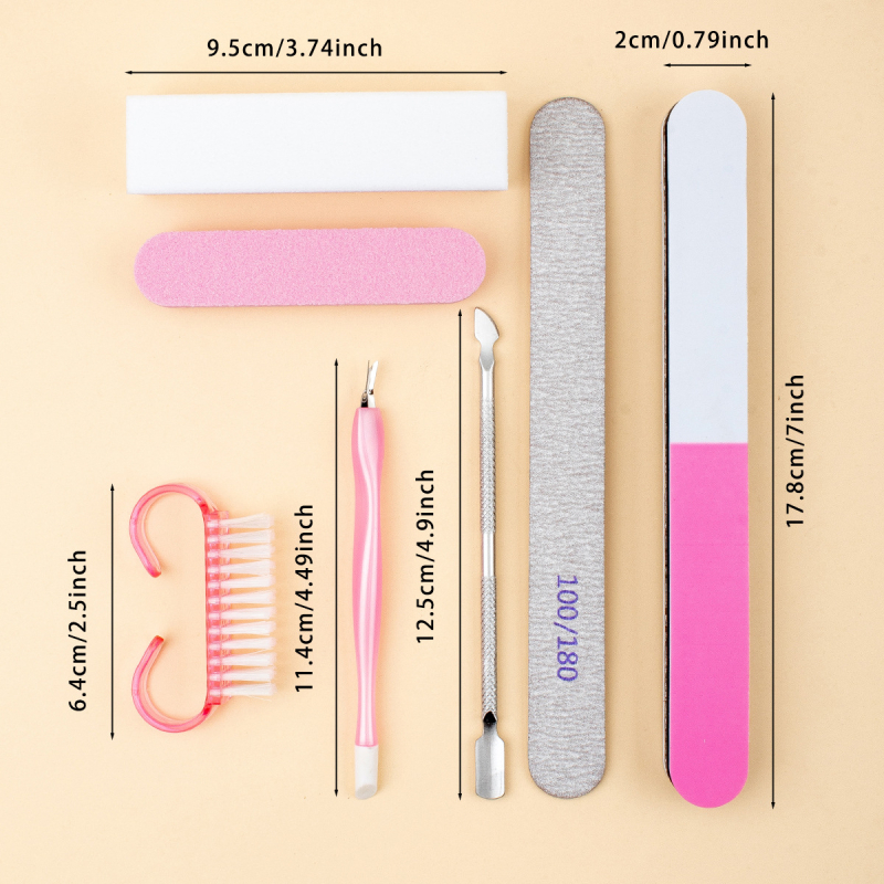 Nahahooldusvahendite komplekt — 7-osaline komplekt, bränd Megia, materjalid EVA, PS, liivapaber ja nailon, kogu kaal 45 g