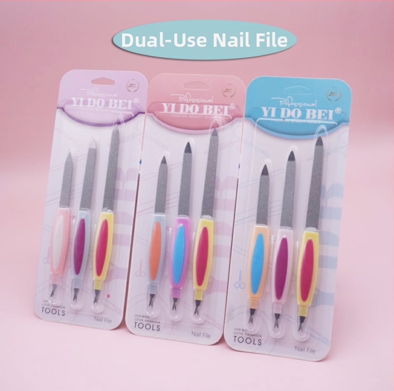 Λίμα νυχιών από ανοξείδωτο χάλυβα με διπλό κεφάλι, διπλής όψης, τραχύ και λεπτό κόκκο, πολύπλευρο σχέδιο