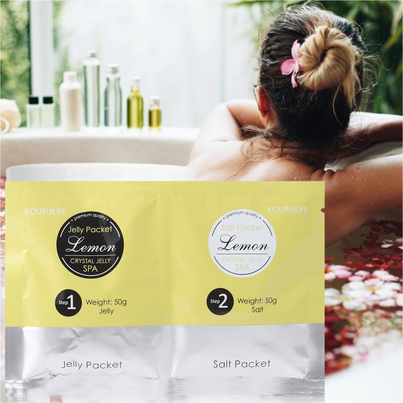 Pėdų priežiūros rinkinys: citrinų kristalų vonios druska ir želė dumbliai kojoms – šlifuojantis efektas