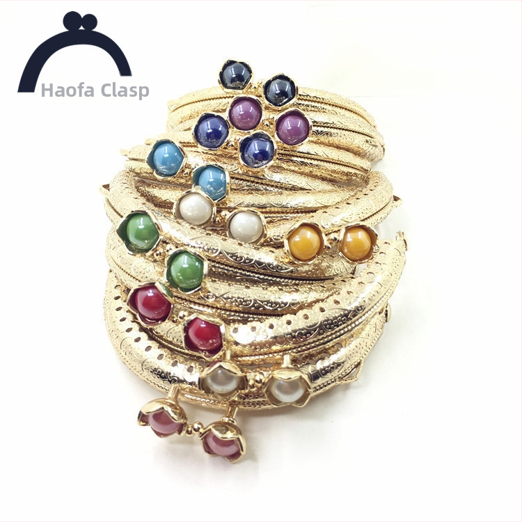 Рамка за чанта, полукръгла форма с тиснена дантела и глава лотуса, материал желязо, Guofa модел WJ, аксесоар за чанти