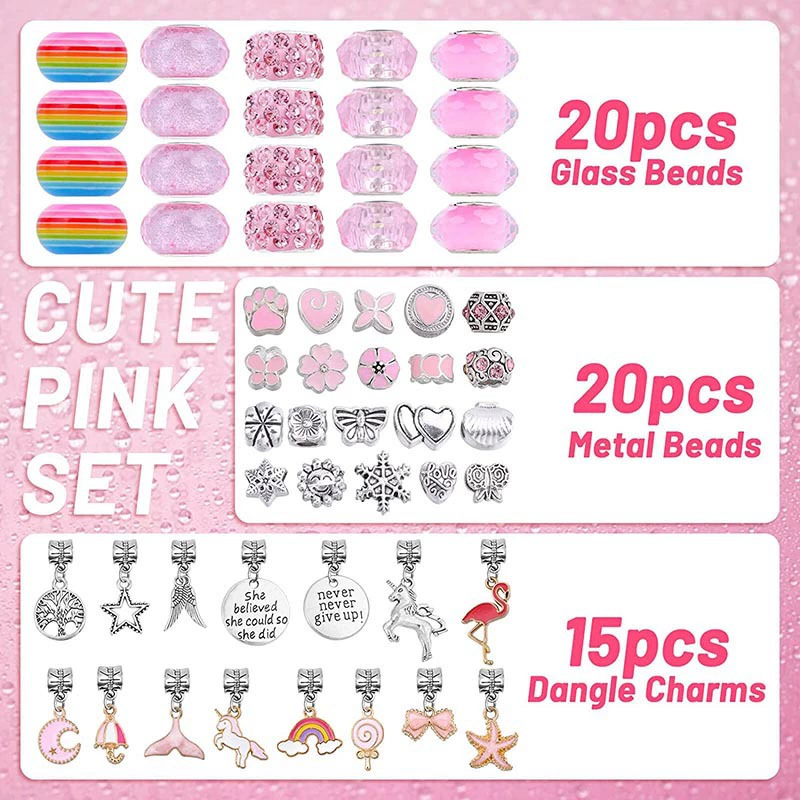 Gyerekeknek készült gyöngy karkötő, Princess sorozat, korona motívum, por kristályok; anyag: ötvözet; felületkezelés: elektroplakítás; minták: szivárvány, flamingó, hold, csillag; korosztály: 6–10 év.