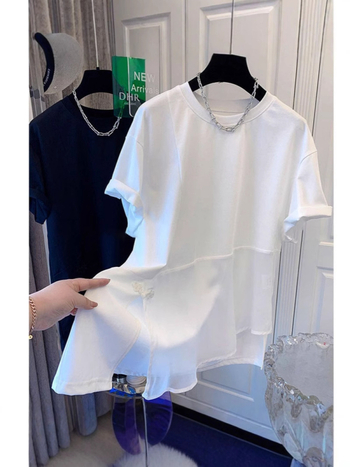 Тениска с ретро китайски стил, свободна кройка, къси ръкави, кръгло деколте, полиестер 70–80%