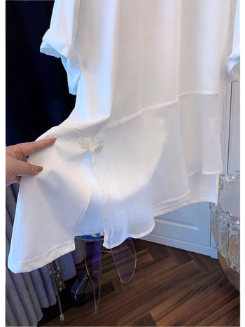 Тениска с ретро китайски стил, свободна кройка, къси ръкави, кръгло деколте, полиестер 70–80%