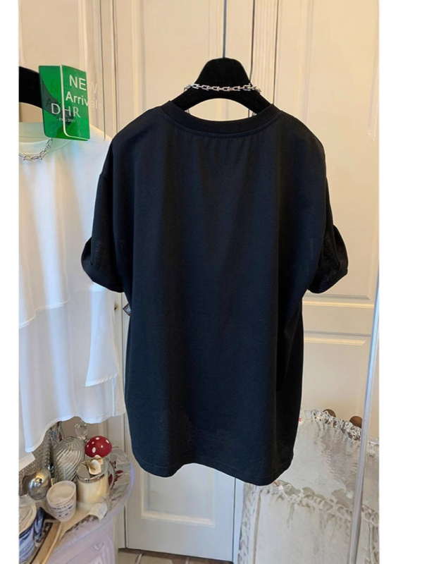 Тениска с ретро китайски стил, свободна кройка, къси ръкави, кръгло деколте, полиестер 70–80%