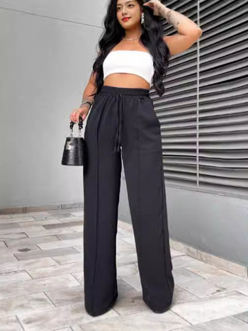 Дамски есенни широки панталони със свободна кройка, slimming ефект, триизмерна кройка, Ice Silk плат, 30–50% регенерирани целулозни влакна