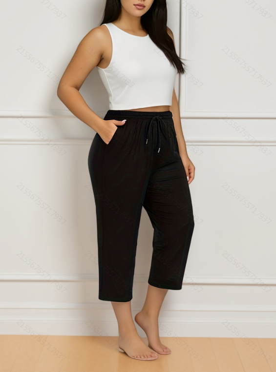 Moteriški cropped pločio jogkelniai su elastine juosta, poliesteris (95%+), vidutinio storio