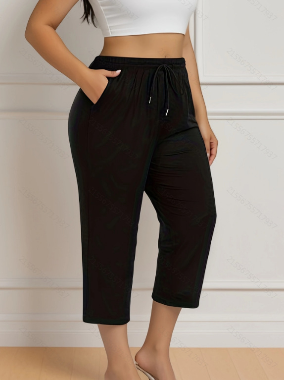 Moteriški cropped pločio jogkelniai su elastine juosta, poliesteris (95%+), vidutinio storio