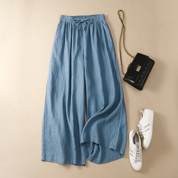 Памучно‑ленени широки панталони с висока талия, лятна колекция 2022, японско‑корейски ежедневен стил, конопено съдържание 70–80%