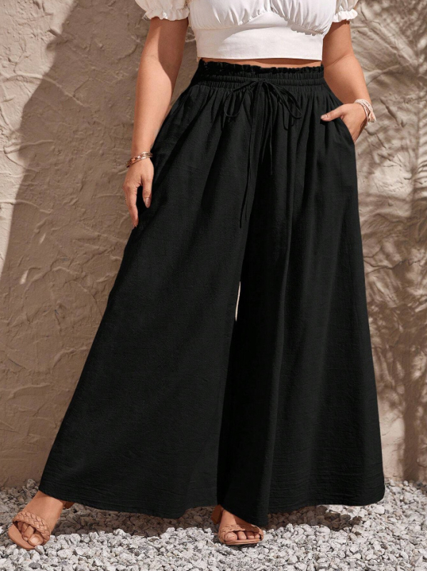 Plusz méretű női kényelmes utcai stílusú széles lábú nadrág (poliészter 95%+, spandex <30%, Nyár 2024)