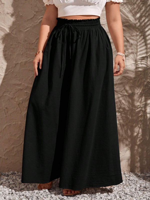 Plus dydžio moterų kasdienės miesto stiliaus plačios kelnės (Poliesteris 95%+, Spandeksas <30%, Vasaros 2024)