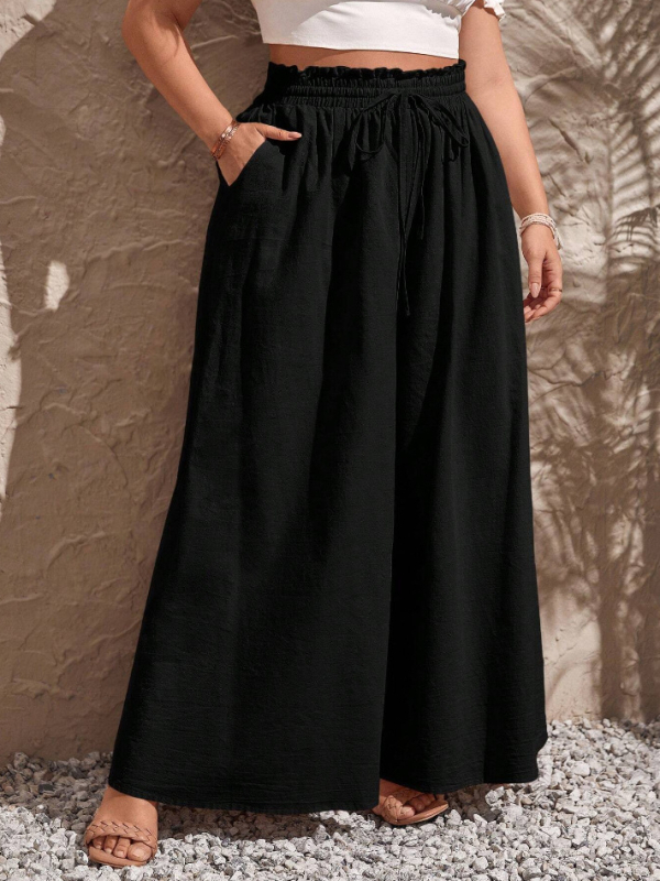 Plus dydžio moterų kasdienės miesto stiliaus plačios kelnės (Poliesteris 95%+, Spandeksas <30%, Vasaros 2024)