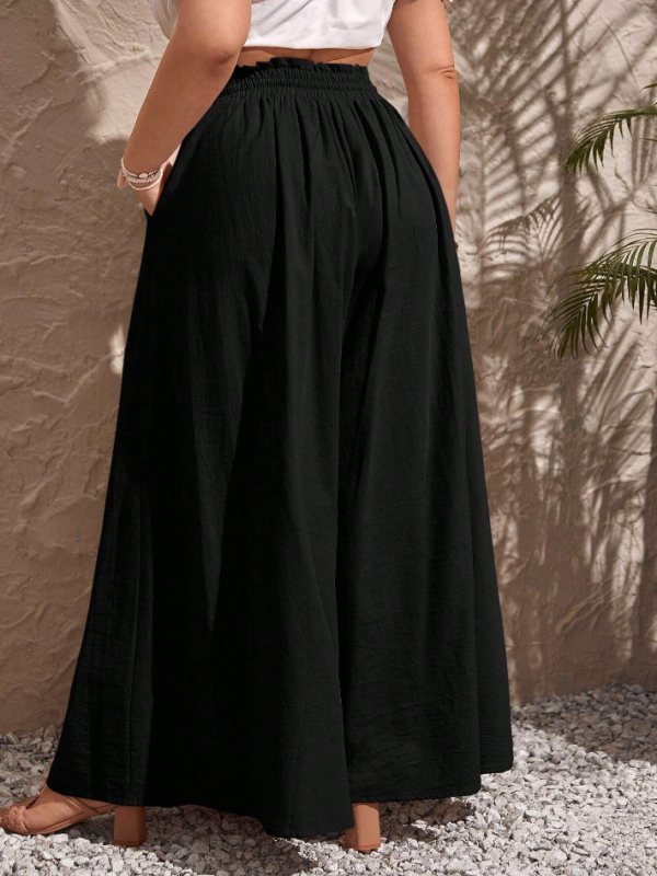 Plus dydžio moterų kasdienės miesto stiliaus plačios kelnės (Poliesteris 95%+, Spandeksas <30%, Vasaros 2024)