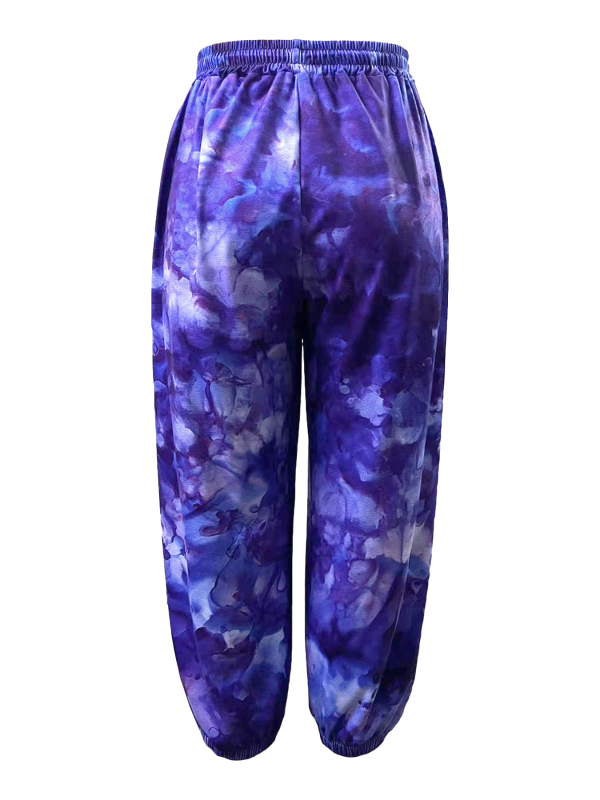 Moterų sportinės kelnės su aukštu juosmeniu ir raišteliu, poliesteris, skaitmeninis spausdinimas, laisvas kirpimas