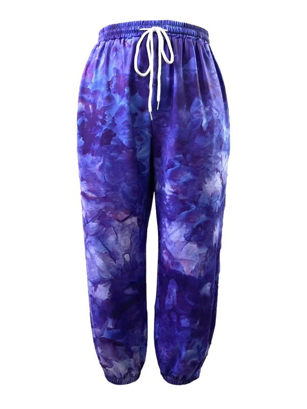 Moterų sportinės kelnės su aukštu juosmeniu ir raišteliu, poliesteris, skaitmeninis spausdinimas, laisvas kirpimas