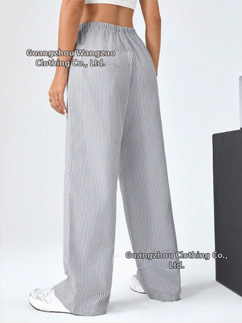 Женски широки спортни панталони с връзка за стягане, райета, висока талия, тънък плат, полиестер 95%+