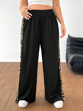 Pantalone s leopard uzorkom, široke nogavice, poliester 95%+, jesen 2024, za žene