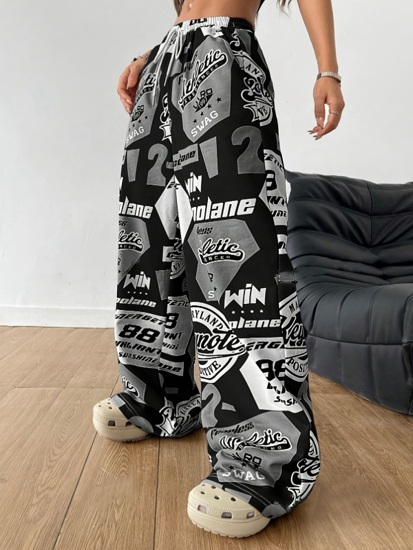 Дамски ежедневни широки панталони за уличен стил, полиестер 70–80%, спандекс 30–50%, широки крачоли, есен 2024