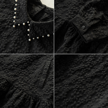 Рокля с мъниста, поло яка, дълги ръкави, А-линейна кройка, средна дължина