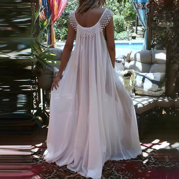 Βαμβαρινό φόρεμα με U-λαιμό, χωρίς μανίκια, μακρύ, χωρίς κουμπιά