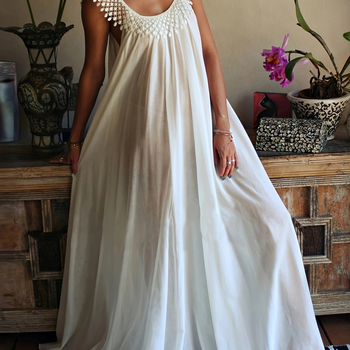Βαμβαρινό φόρεμα με U-λαιμό, χωρίς μανίκια, μακρύ, χωρίς κουμπιά