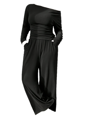 Дамски костюм от две части от полиестер, дълги ръкави, едноцветен, костюм с панталони, 95% полиестер, Пролет 2025