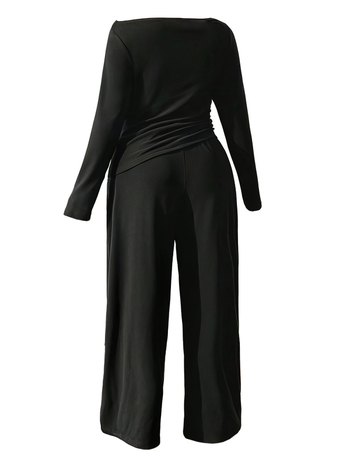Дамски костюм от две части от полиестер, дълги ръкави, едноцветен, костюм с панталони, 95% полиестер, Пролет 2025