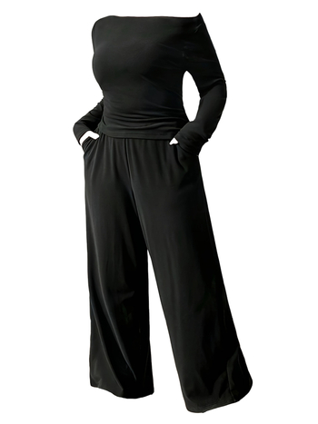 Дамски костюм от две части от полиестер, дълги ръкави, едноцветен, костюм с панталони, 95% полиестер, Пролет 2025