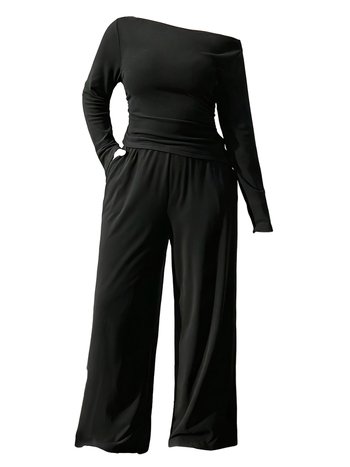 Дамски костюм от две части от полиестер, дълги ръкави, едноцветен, костюм с панталони, 95% полиестер, Пролет 2025