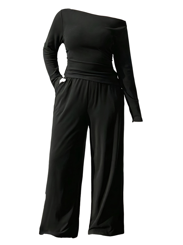 Дамски костюм от две части от полиестер, дълги ръкави, едноцветен, костюм с панталони, 95% полиестер, Пролет 2025