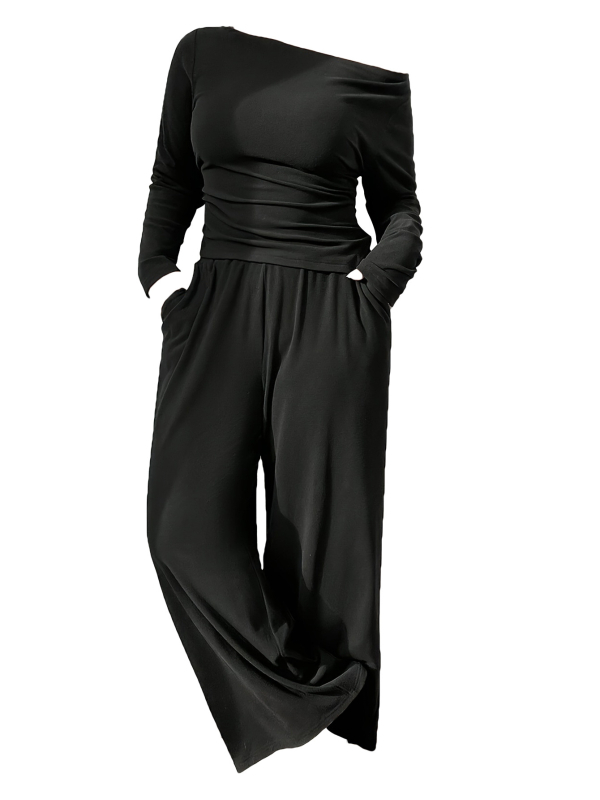 Дамски костюм от две части от полиестер, дълги ръкави, едноцветен, костюм с панталони, 95% полиестер, Пролет 2025