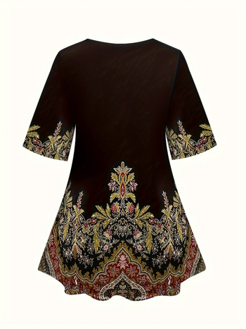 Δύο τεμάχια σετ για γυναίκες με εκτύπωση: T-shirt με στρογγυλό λαιμό και μακριά μανίκια και παντελόνια φλάρ; ύφασμα πολυεστέρα-σπαντέξ, 95% πολυεστέρας; φθινόπωρο 2024