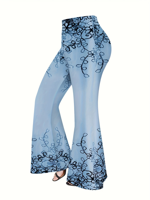 Елегантен костюм от две части с топ с дълги ръкави и кръгло деколте и панталони с разширени крачоли, есенно-зимна колекция 2024, полиестер-еластан смес