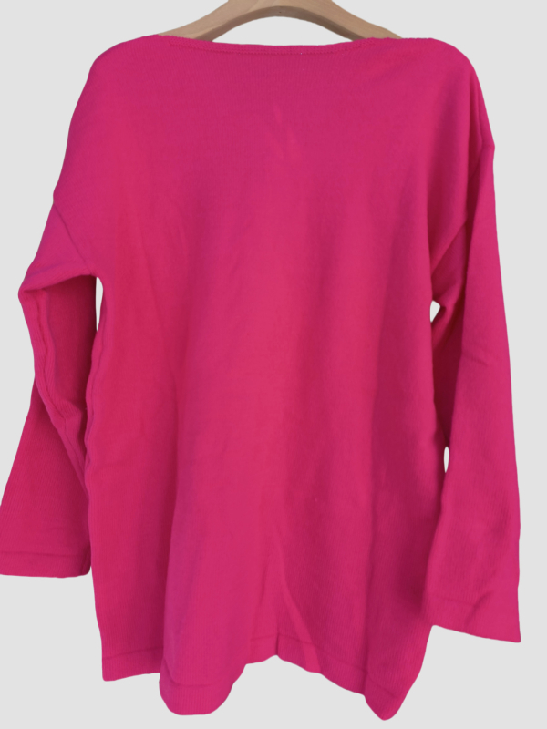 Pulover tricotat de damă din poliester, decolteu în V, umeri căzuți, mâneci lungi, lungime medie