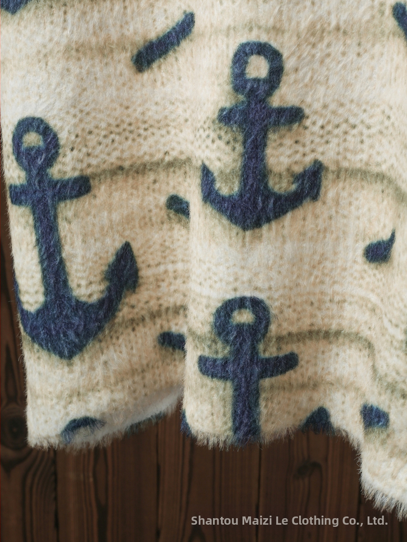 Пуловер от полиестер с жакардова структура, свободен силует и V-образно деколте, есен-зима 2024, стил японско/корейски ежедневен