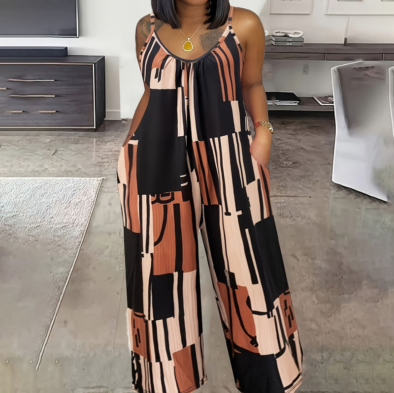 Дамски безръкав гащеризон с патчворк - полиестер 95%+, колажни шевове, уличен стил