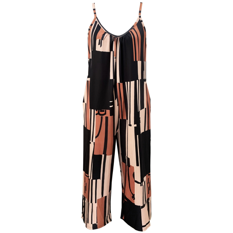 Дамски безръкав гащеризон с патчворк - полиестер 95%+, колажни шевове, уличен стил