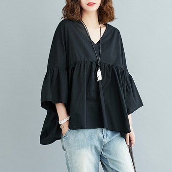 Γυναικείο τοπ με V-λαιμό, γλυκό στυλ, street hipster, Άνοιξη 2022, πολυαιθυλένιο ίνα 71–80%