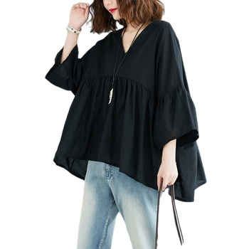 Γυναικείο τοπ με V-λαιμό, γλυκό στυλ, street hipster, Άνοιξη 2022, πολυαιθυλένιο ίνα 71–80%